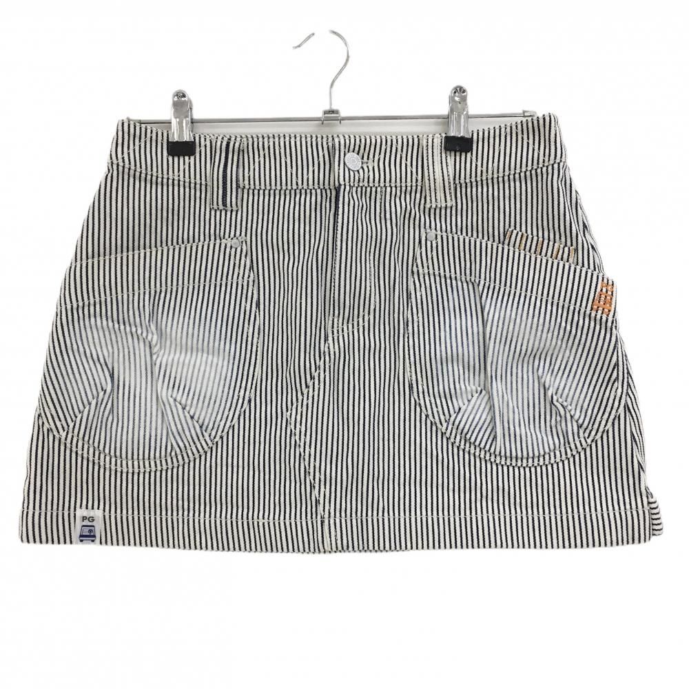 ★未使用★パーリーゲイツ グレー×ネイビー スカート 1 パーリーゲイツ スカート 白×ネイビー ストライプ コットン100