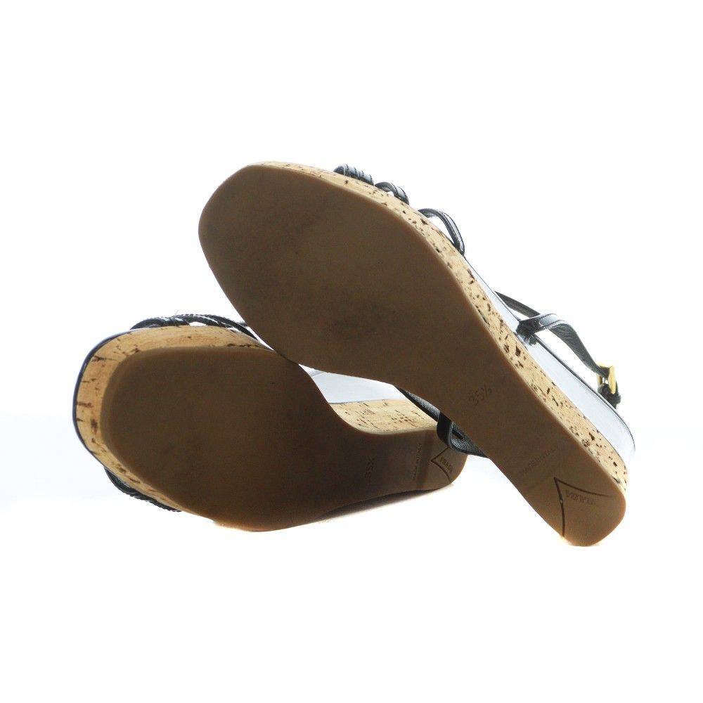 プラダ PRADA ウェッジソール サンダル ストラップ 35.5 22.5cm 黒