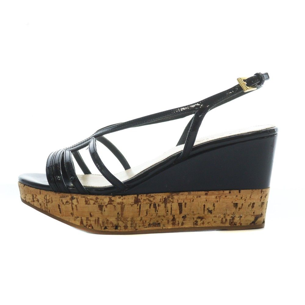 プラダ PRADA ウェッジソール サンダル ストラップ 35.5 22.5cm 黒