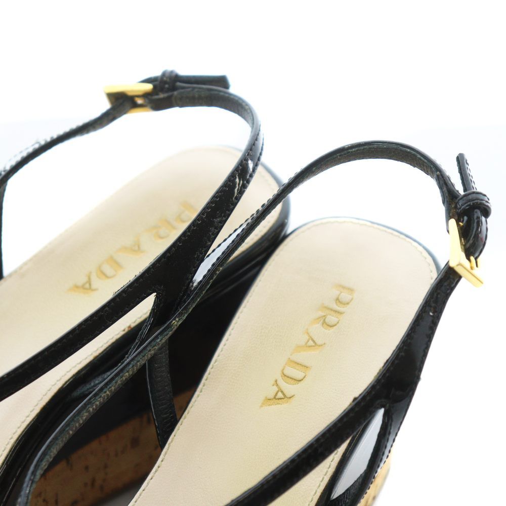プラダ PRADA ウェッジソール サンダル ストラップ 35.5 22.5cm 黒