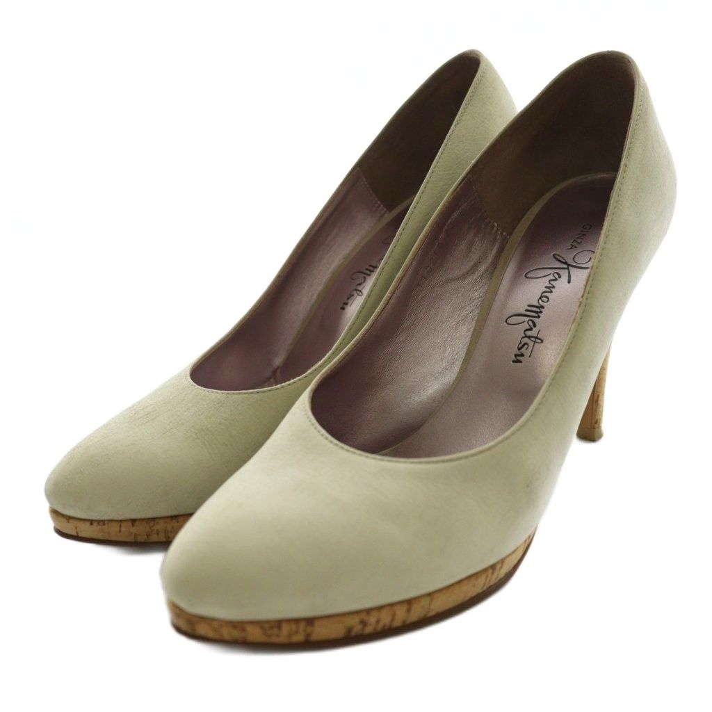 銀座かねまつ パンチングレザーパンプス23cm ホワイト スレンダー 美品 銀座かねまつ GINZA Kanematsu パンプス 23cm ホワイトベージュ /SS