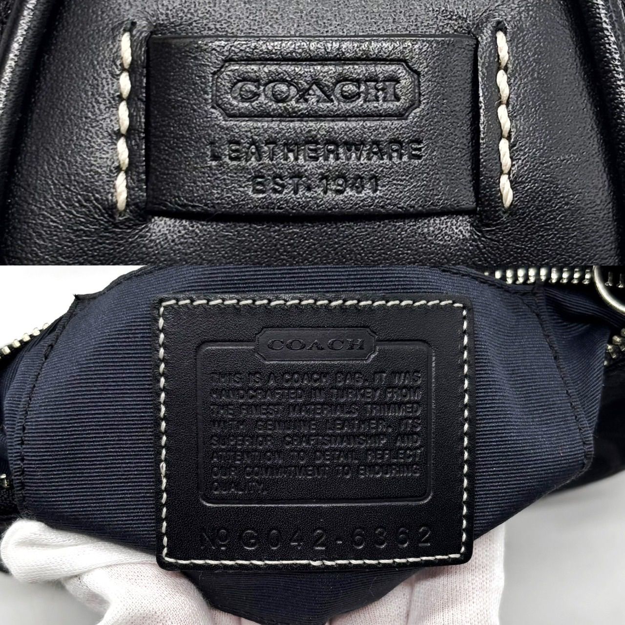 美品】COACH Y2K all black signature canvas leather belt hobo 