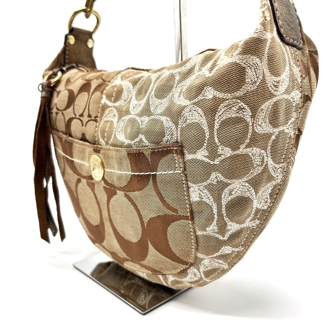 良品】 coach y2k signature canvas handbag shoulder unisex brown 