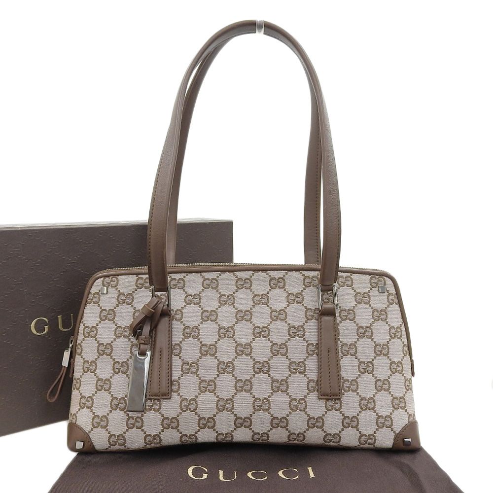 本物) GUCCI グッチ 革×キャンバス バッグ トート カバン 通勤通学 黒 
