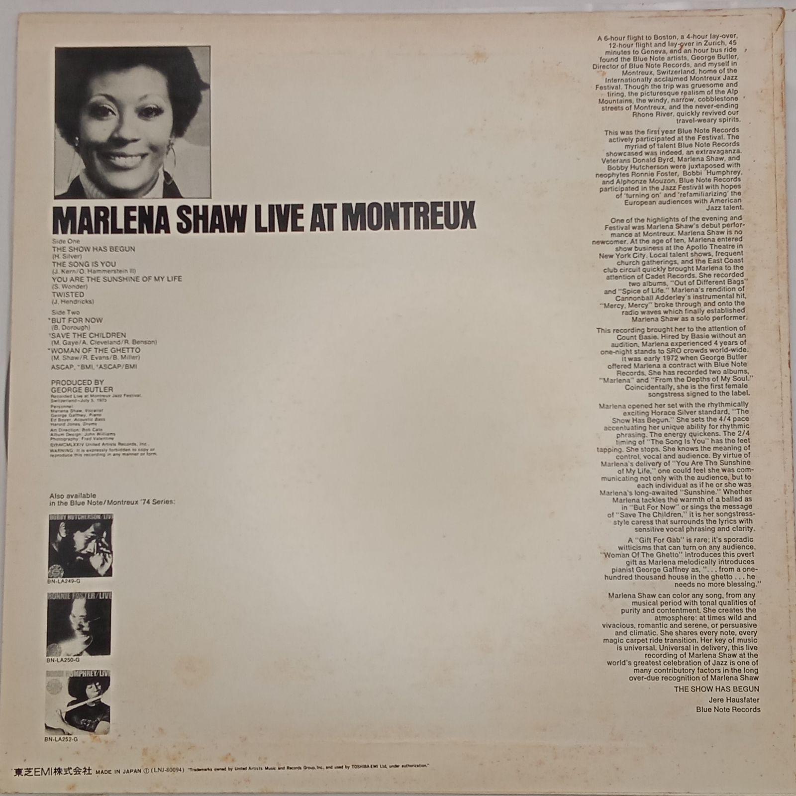 マリーナ・ショウ ライヴ・イン・トーキョー レコード Marlena Shaw LP】マリーナ・ショウ (Marlena Shaw) – ライヴ・アット・モントルー
