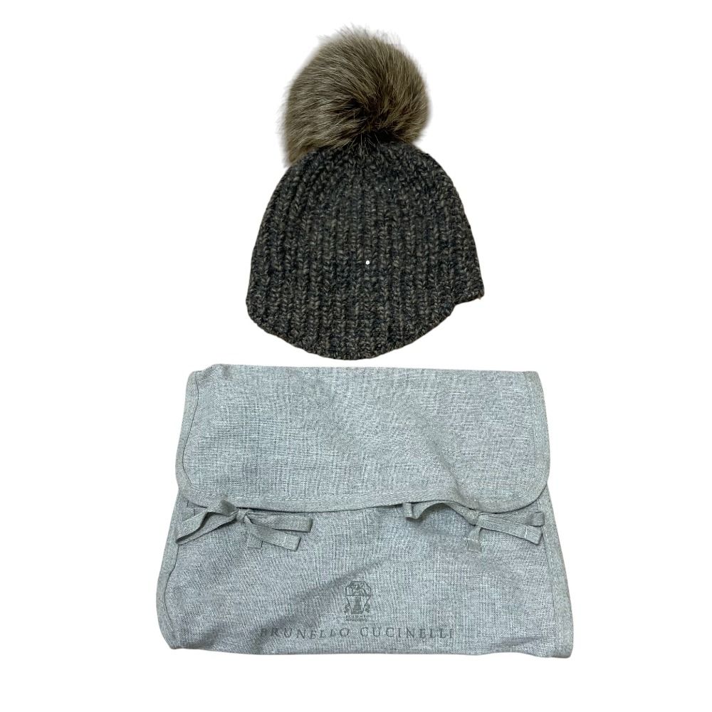 美品 ブルネロ クチネリ グレー カシミヤ 帽子 ニット帽ビーニー 美品