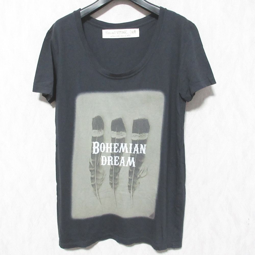 goa ナチュラルヴィンテージ　Tシャツ　半袖フェザー柄 美品 Natural VINTAGE GOA ナチュラルヴィンテージ ゴア ボヘミアン