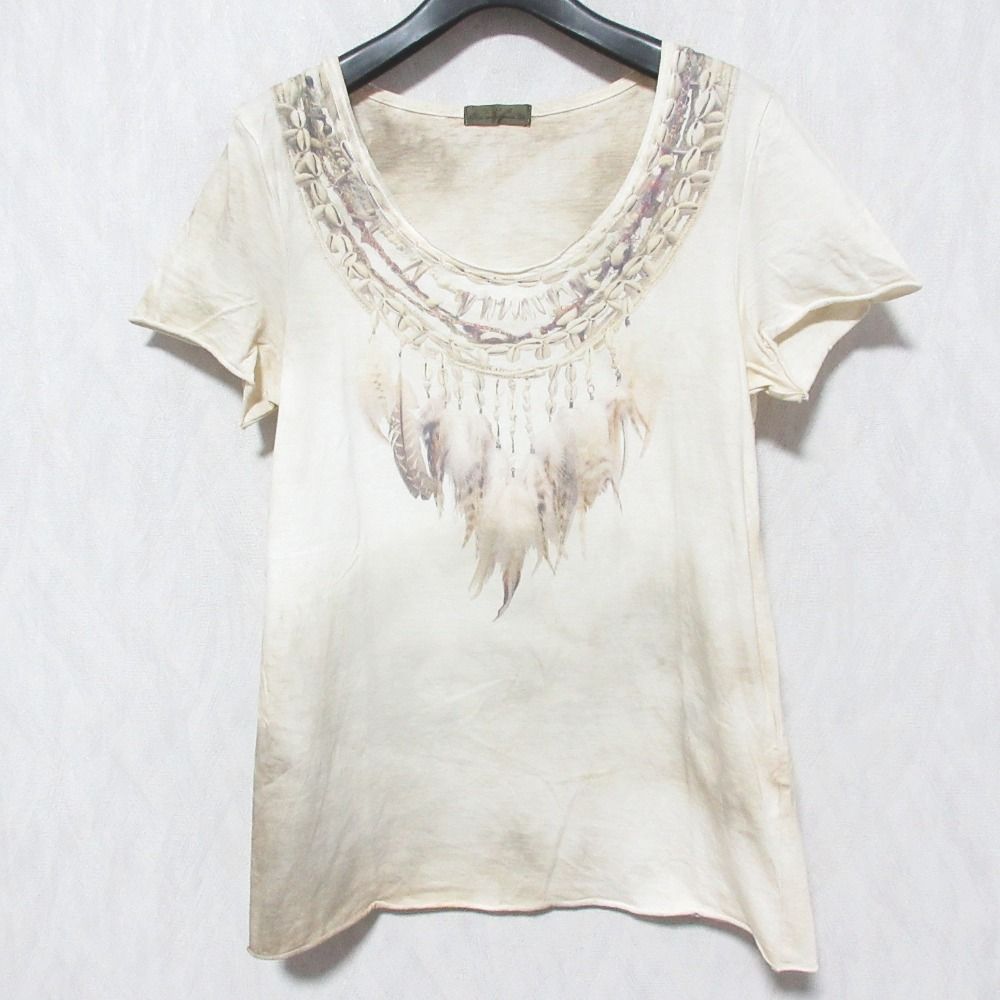 美品 goa ゴア ドリームキャッチャー フェザープリントTシャツ カットソー 31311287 FREE ベージュ レディース 古着 中古 USED 美品 goa ゴア ドリームキャッチャー フェザープリントTシャツ