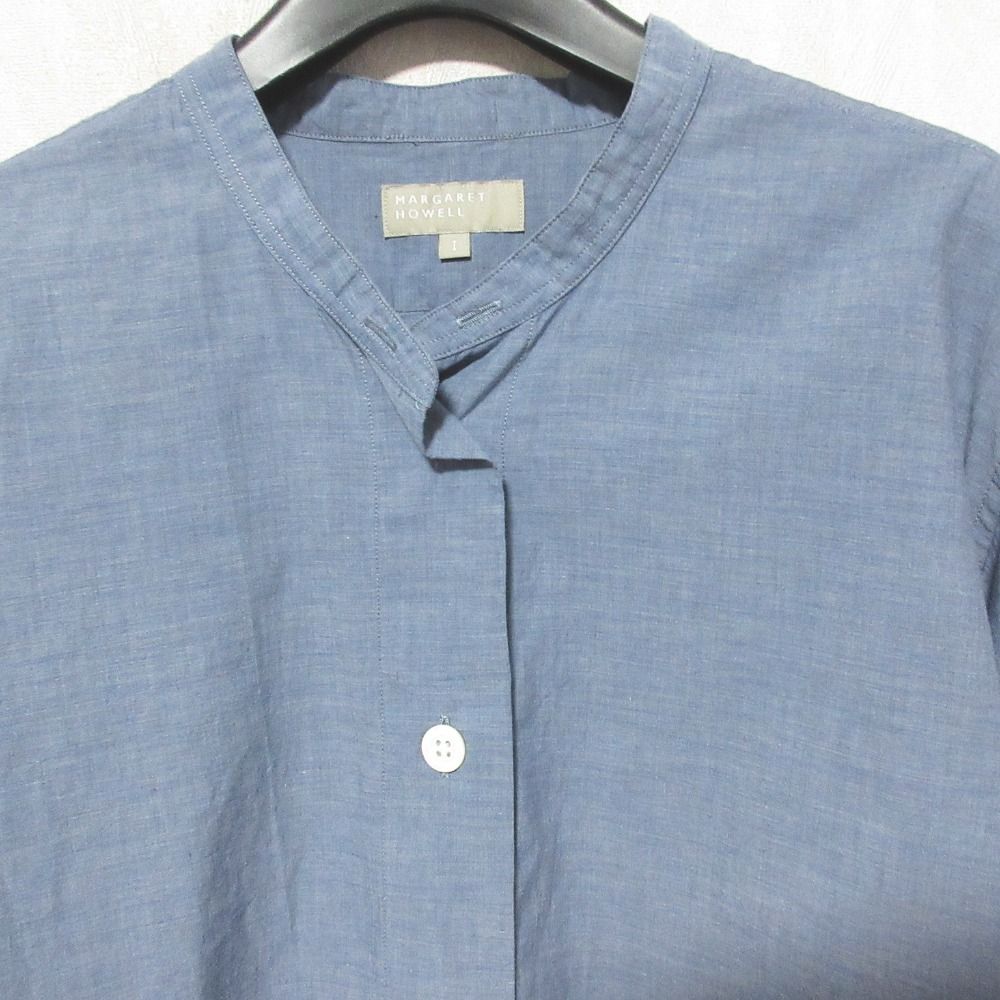 美品 MARGARET HOWELL マーガレットハウエル バンドカラーシャツ