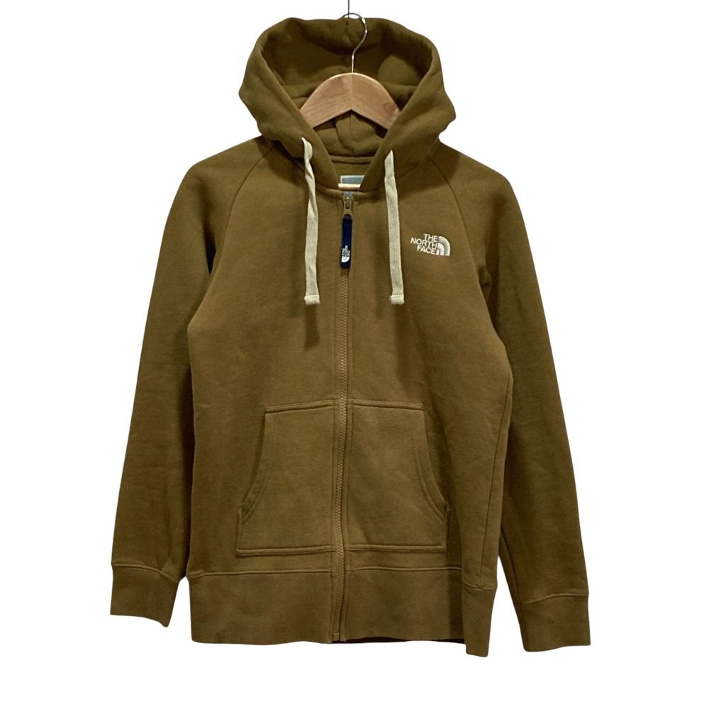 ノースフェイス　ジップアップジャケット　中綿　ブラウン　刺繍ロゴ　古着女子　L. ノースフェイス ジップアップジャケット 中綿 ブラウン 刺繍ロゴ 古着