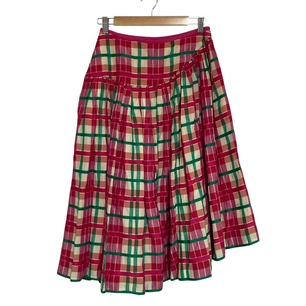 美品 DRAWER ドゥロワー ブロックチェックアシンメトリースカート 6524  