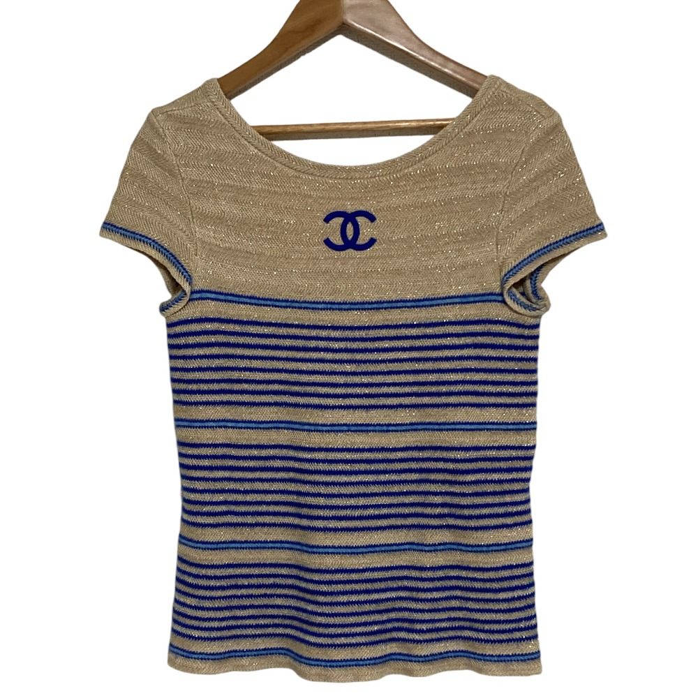 良品 CHANEL シャネル ココマーク ボーダー ラメサマーニット P60542