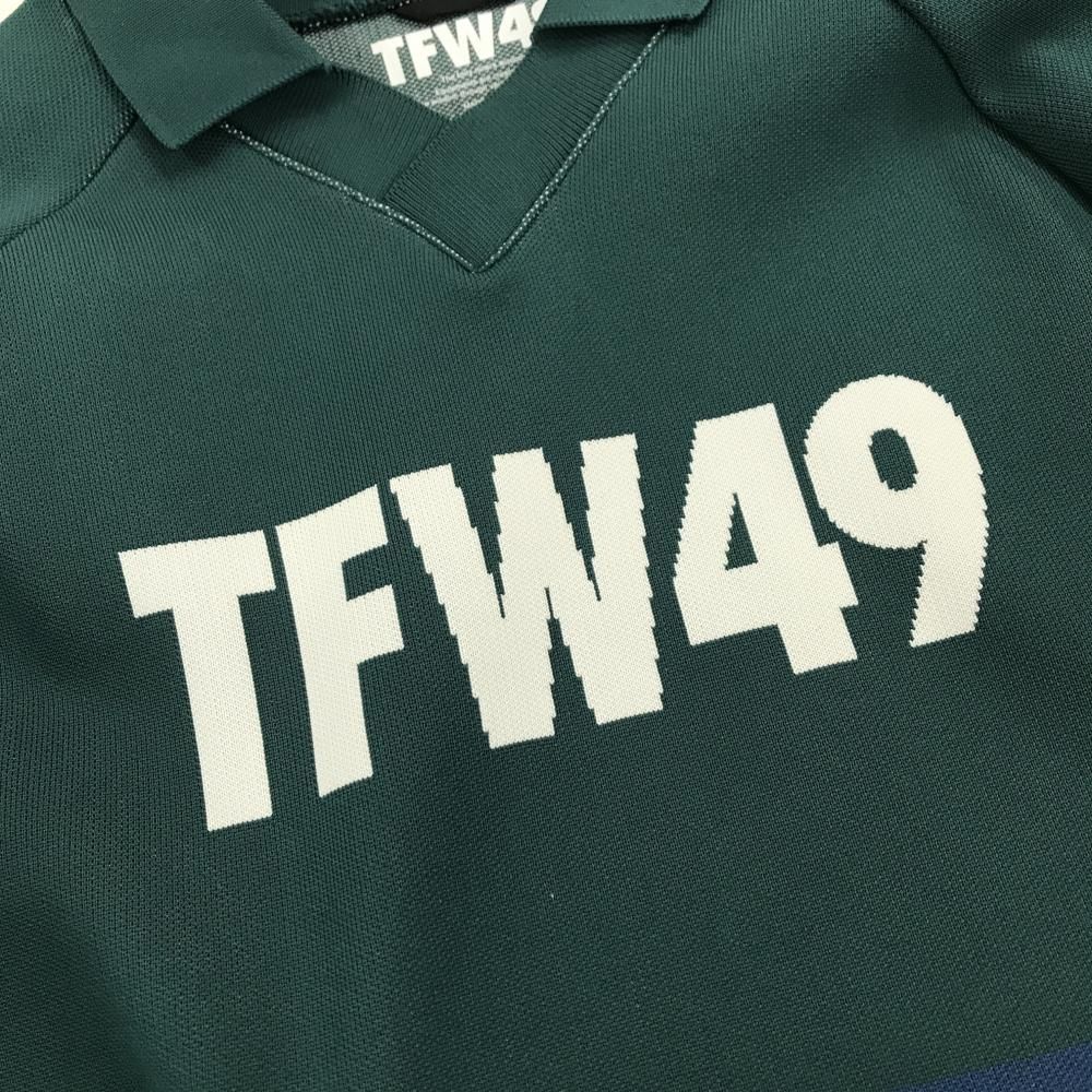 超美品】TFW49 襟付きセーター ダークグリーン×スモーキーブルー ロゴ