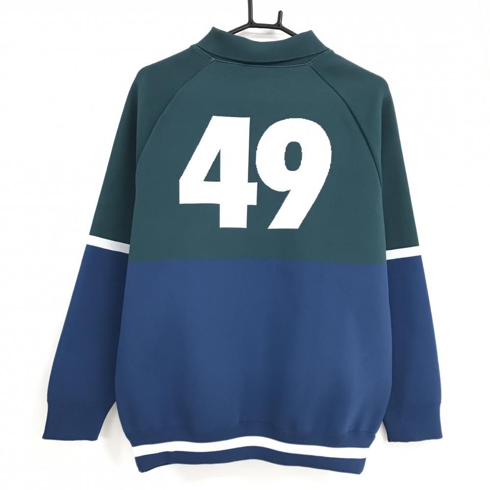 超美品】TFW49 襟付きセーター ダークグリーン×スモーキーブルー ロゴ