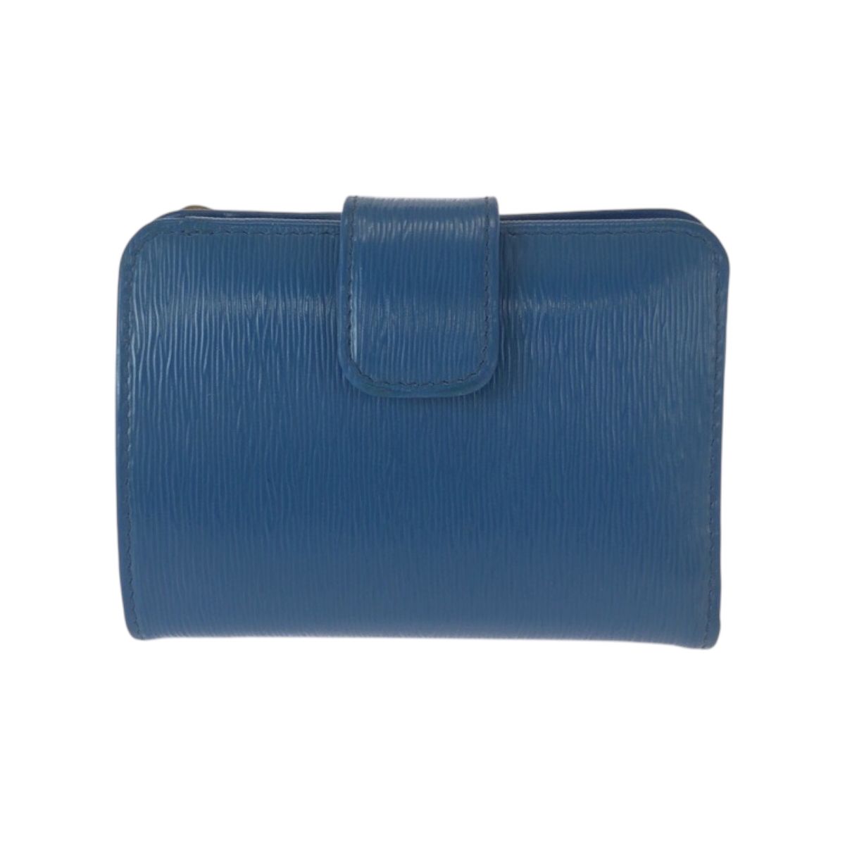 PRADA プラダ　折り財布　ラウンドファスナー　ブルー　ゴールドロゴ シボ革 美品 PRADA プラダ ブルー ゴールド金具 レザー 折財布 コンパクト