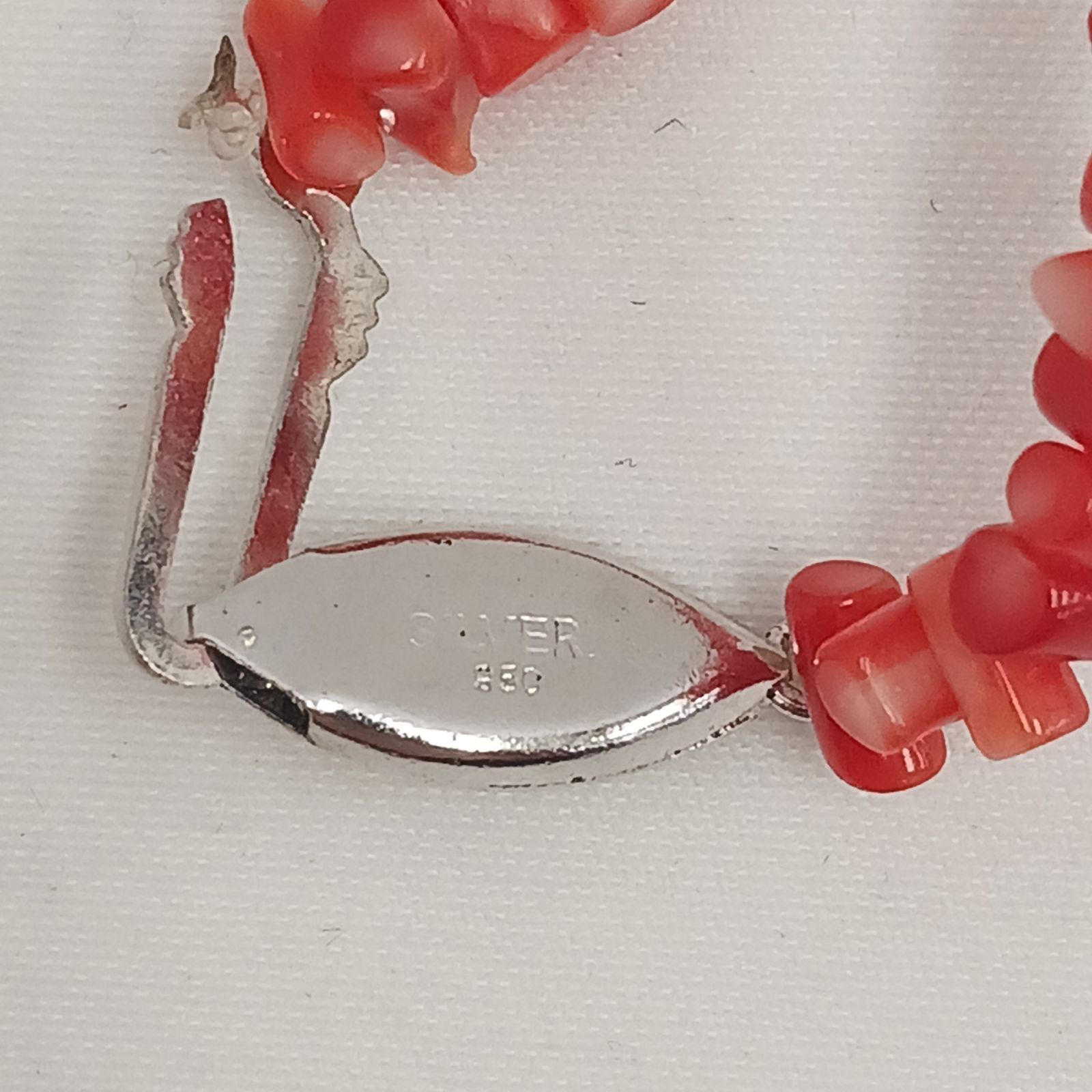 中古品】天然赤珊瑚 ネックレス シルバー金具 全長約40cm 重量13g