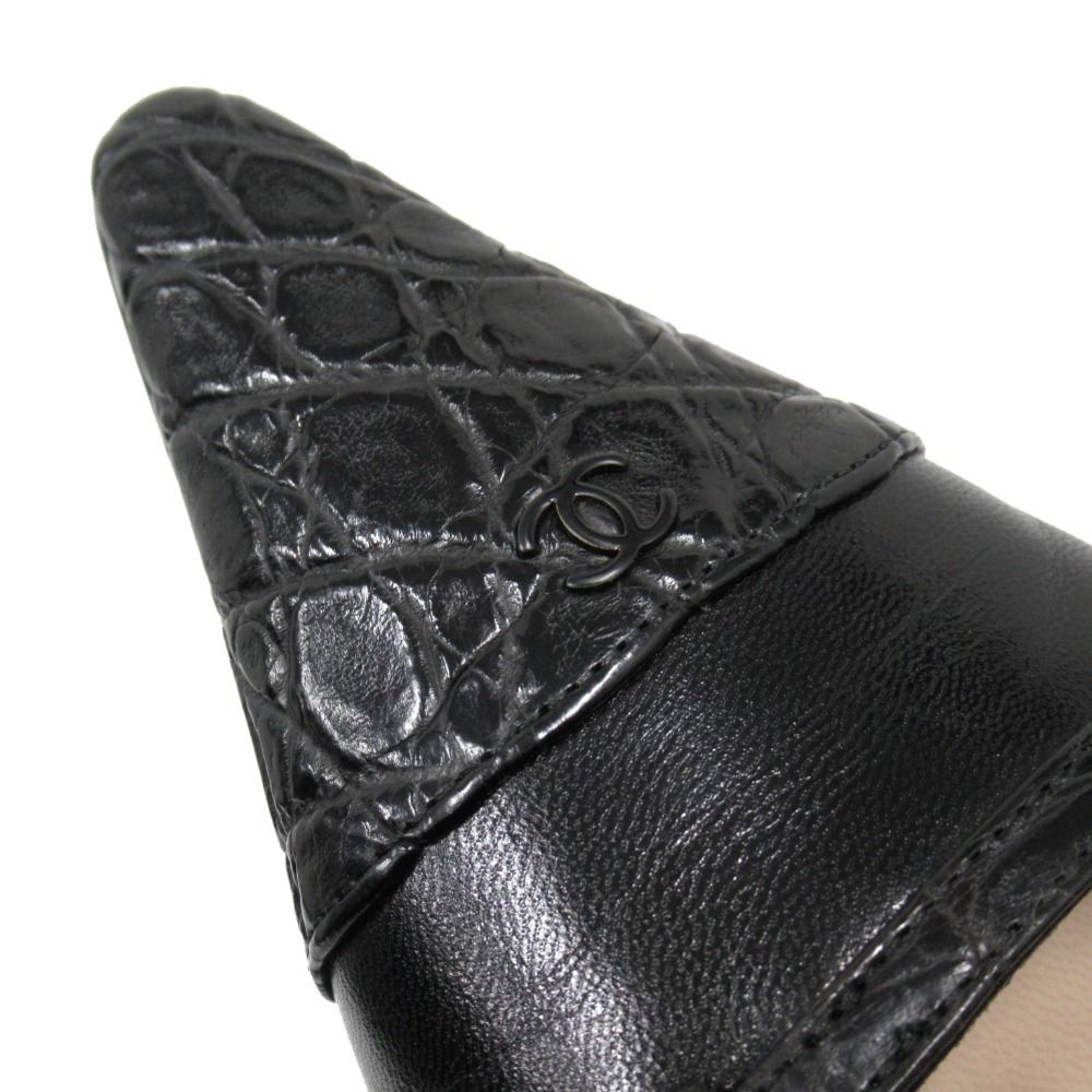シャネル　CHANEL　レザーストラップパンプス　ヒール　ココマーク　黒　36 美品 01A シャネル CHANEL ココマーク レザー パンプス シューズ