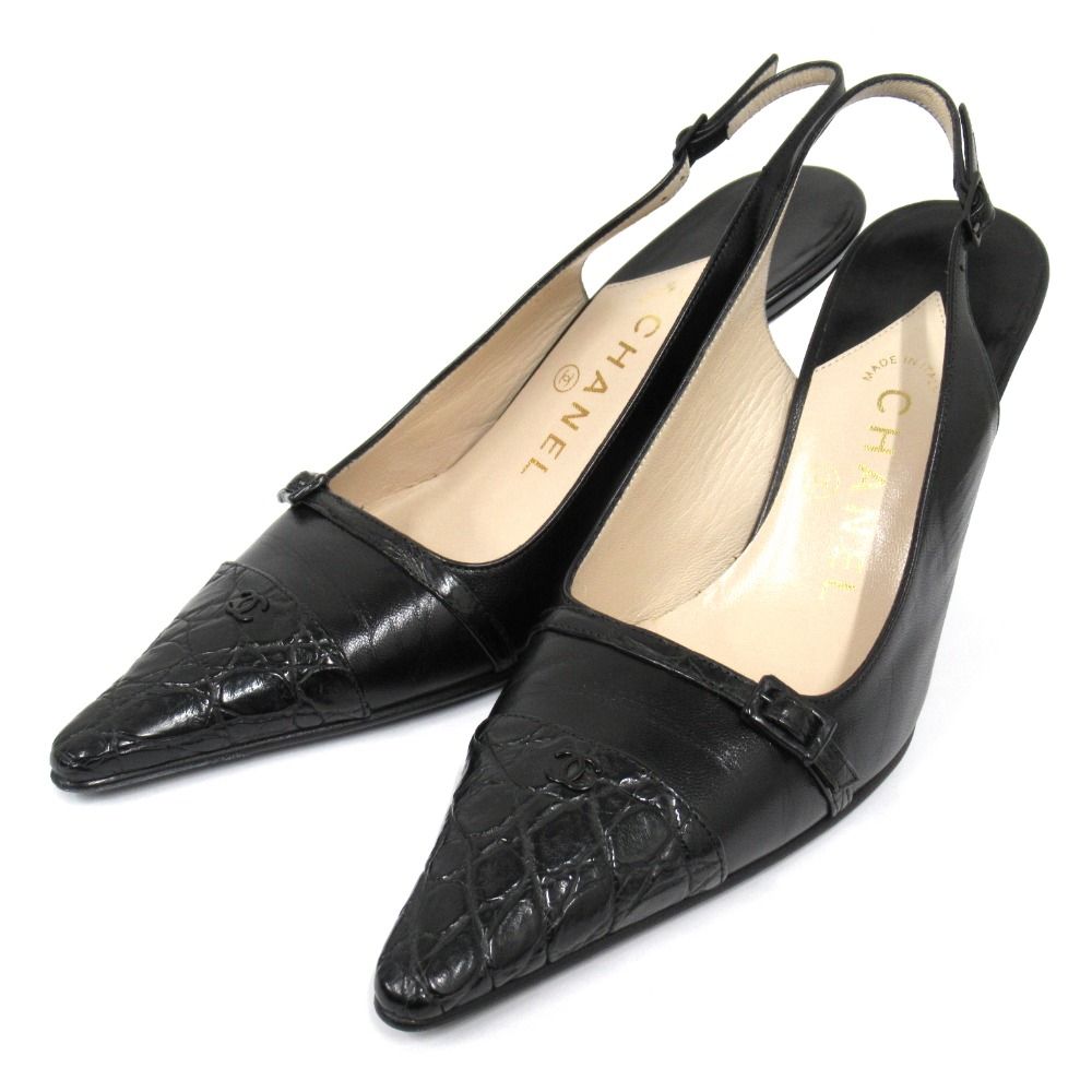 美品 01A シャネル CHANEL ココマーク レザー パンプス シューズ