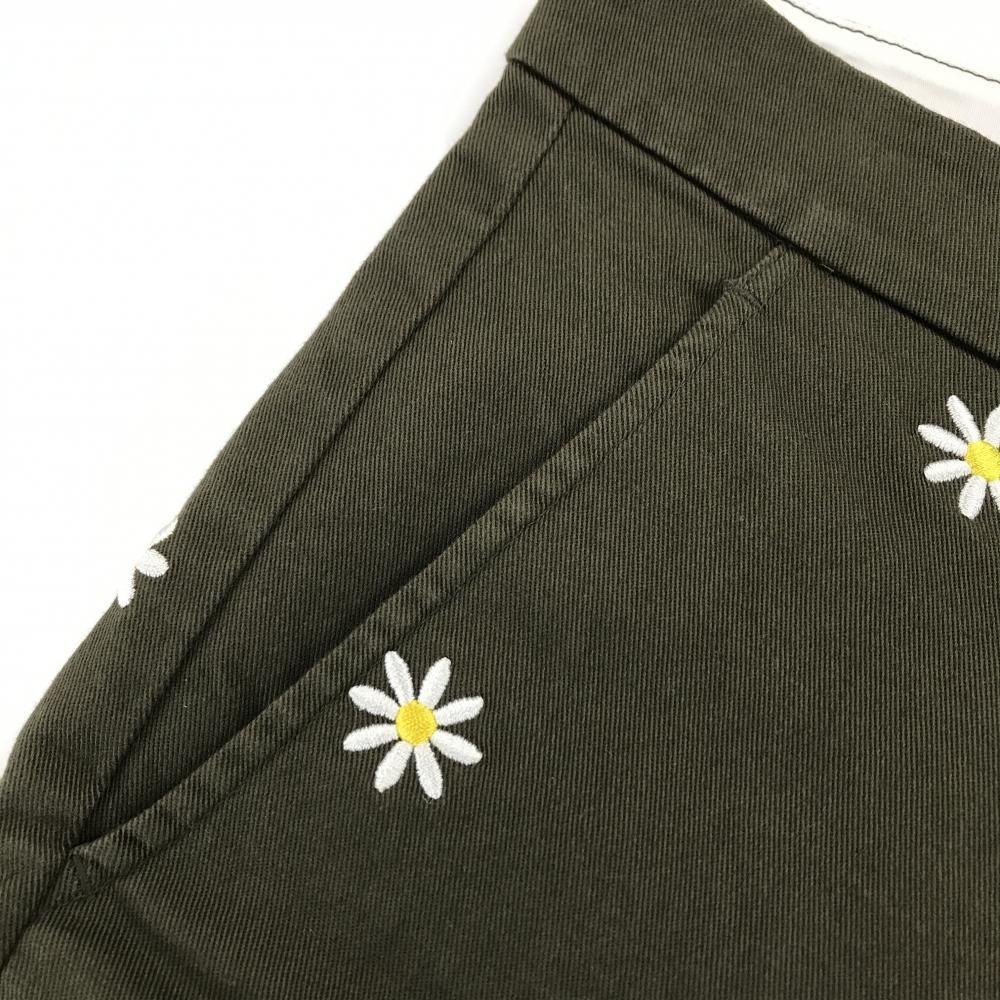 美品】パーリーゲイツ ショートパンツ カーキ×白 花刺しゅう総柄