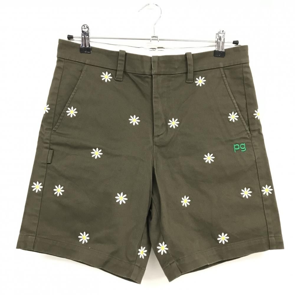 美品】パーリーゲイツ ショートパンツ カーキ×白 花刺しゅう総柄