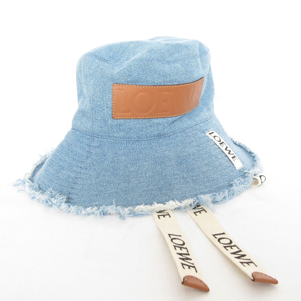 LOEWE デニム バケットハット フリンジ フレイド フィッシャーマン ハット (デニム＆カーフ) ブルー - LOEWE