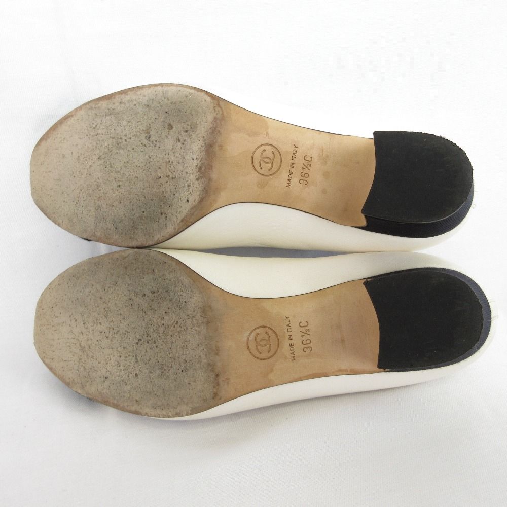 良品 CHANEL シャネル ココマーク キャンバス レザー バイカラーリボン