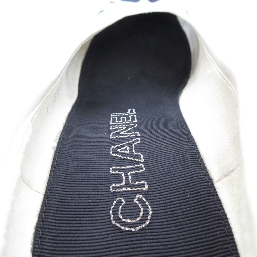 良品 CHANEL シャネル ココマーク キャンバス レザー バイカラーリボン