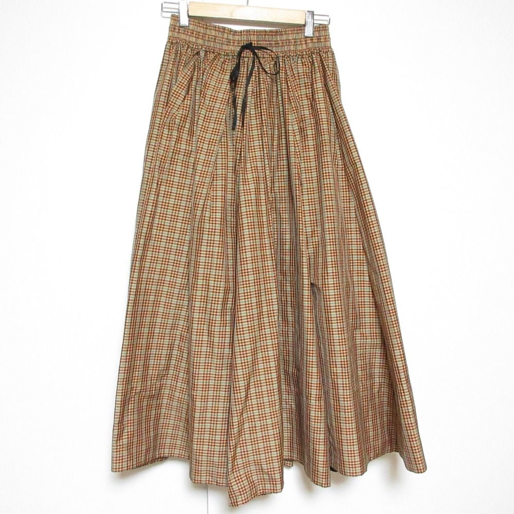 美品 BLAMINK ブラミンク チェックギャザー イージーフレア ロング