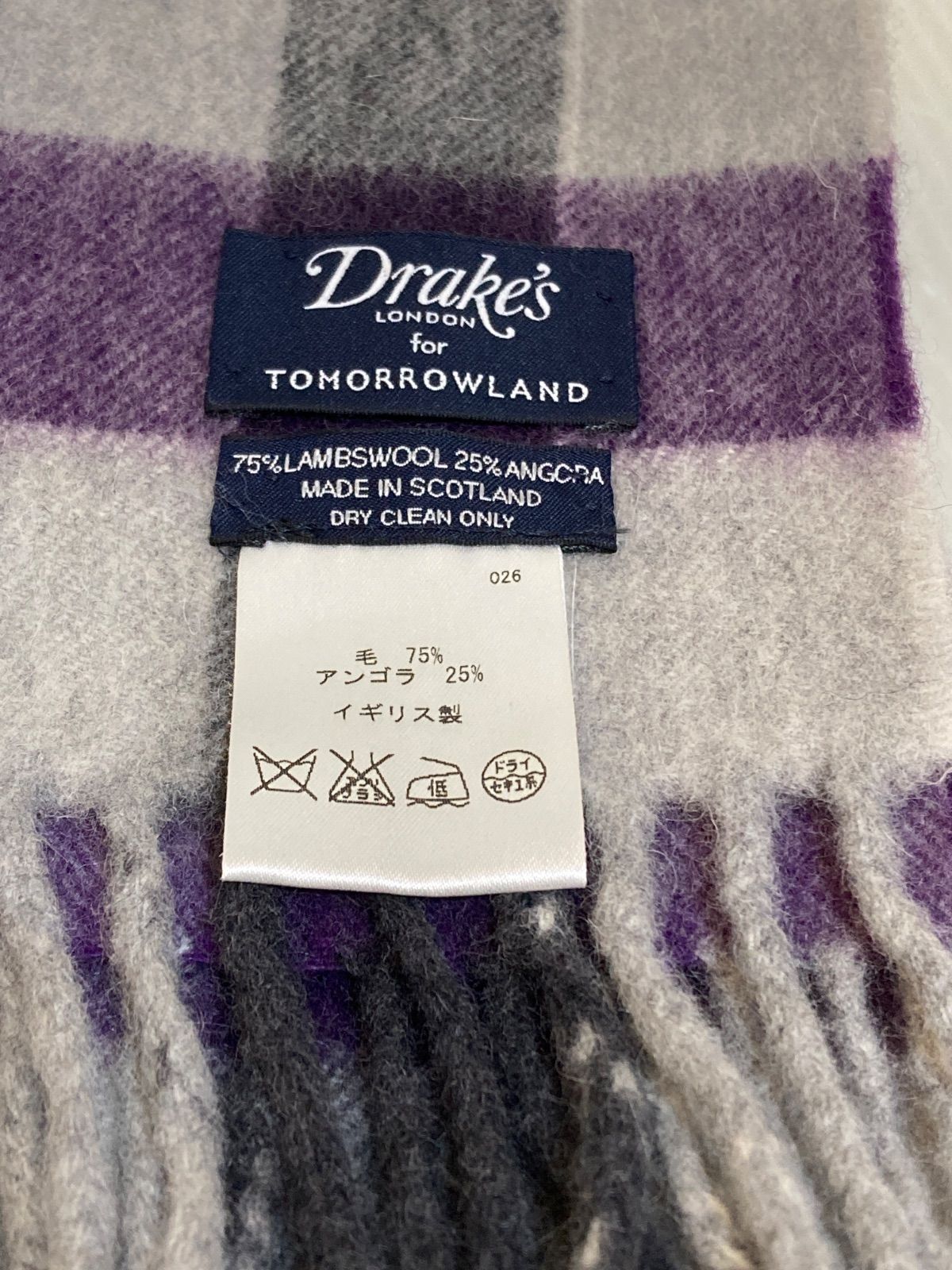 Drake's ラムウール アンゴラ混 マフラー ムラサキ チェック - メルカリ