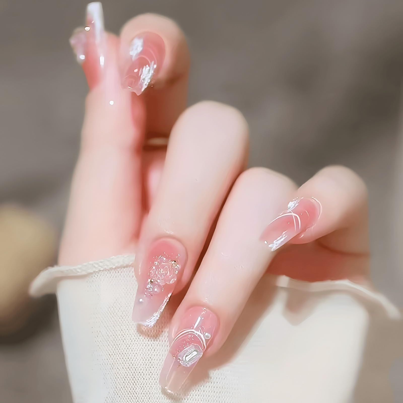 Z358) バレリーナ 可愛い 短め チップ 付け爪 ネイル ピンク 24枚