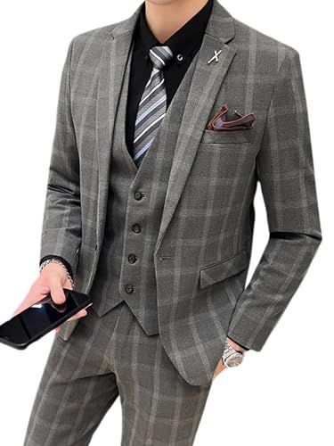 スーツ メンズ スリーピース 3点セット 1つボタン ジャケット スラックス ベスト チェック柄 スリム シワになりにくい ビジネス 入学式 卒業式 結婚式 就職 フォーマル オールシーズン f 4569474