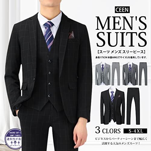 CEEN スーツメンズ 3点セット イギリス風 チェック柄 スリーピース 1つ釦 オシャレ フォーマル 6 cfdd 866