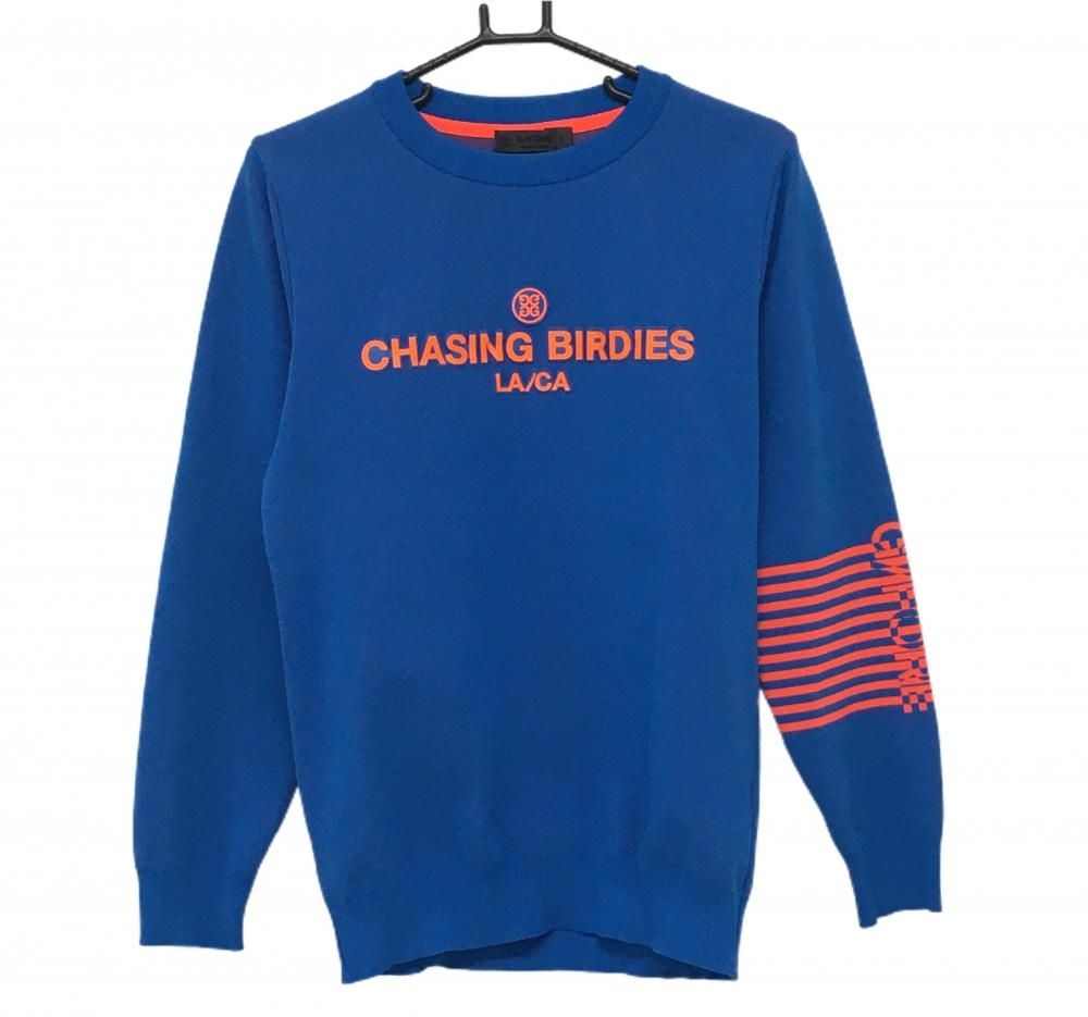 美品】ジーフォア セーター ブルー×蛍光オレンジ 立体ロゴ ニット