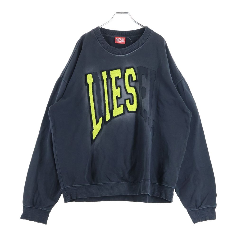 DIESEL (ディーゼル) Sweatshirt クルーネック スウェットシャツ フロントロゴ ワッペン ブラック A12124