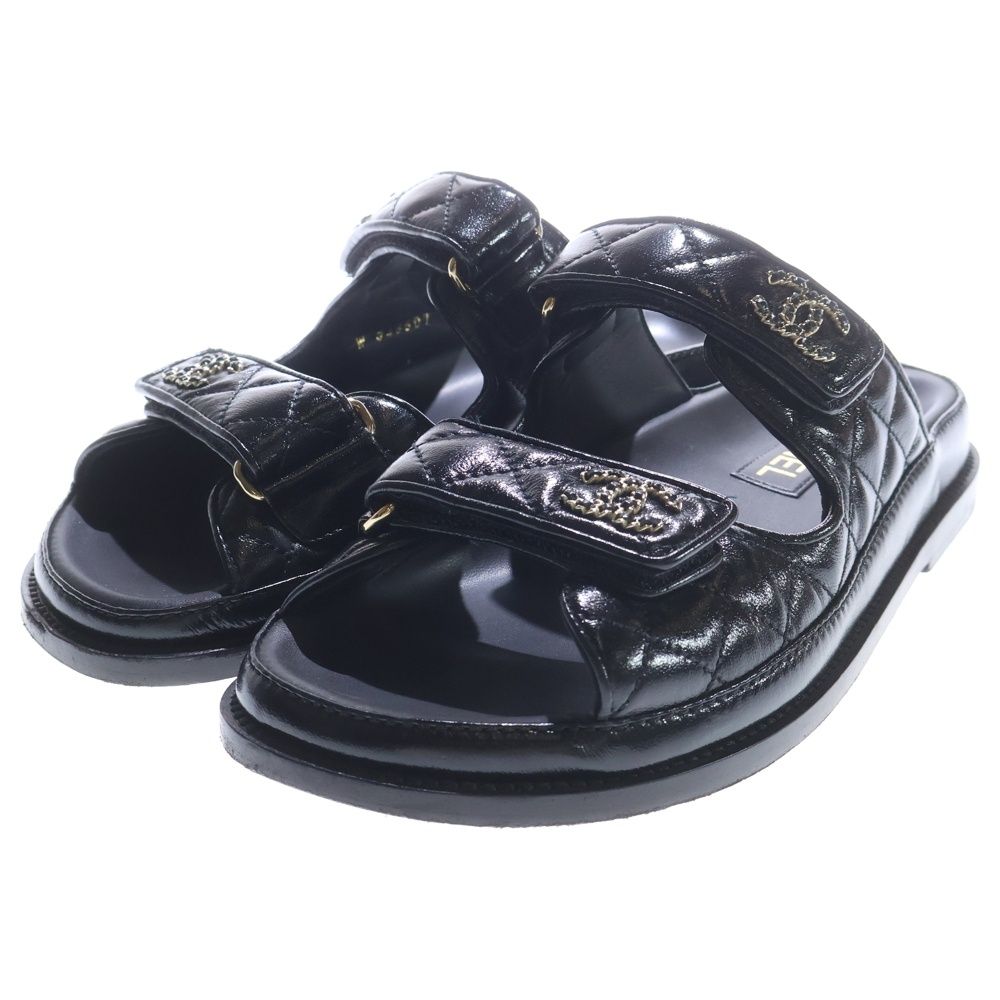 CHANEL (シャネル) ココマーク マトラッセ レザー ベルクロ フラット