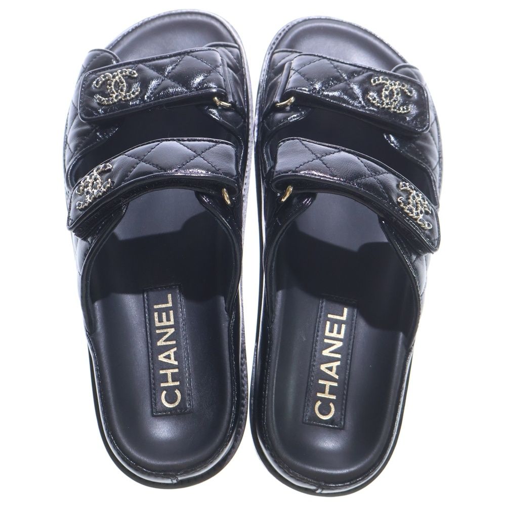 CHANEL (シャネル) ココマーク マトラッセ レザー ベルクロ フラット