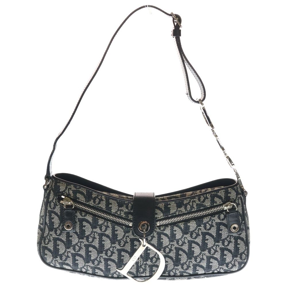 【美品】ディオール　ショルダーバッグ　トロッター　シルバー金具　レザー　ブラック DIOR (ディオール) トロッター ロゴ ショルダーバッグ ハンドバッグ
