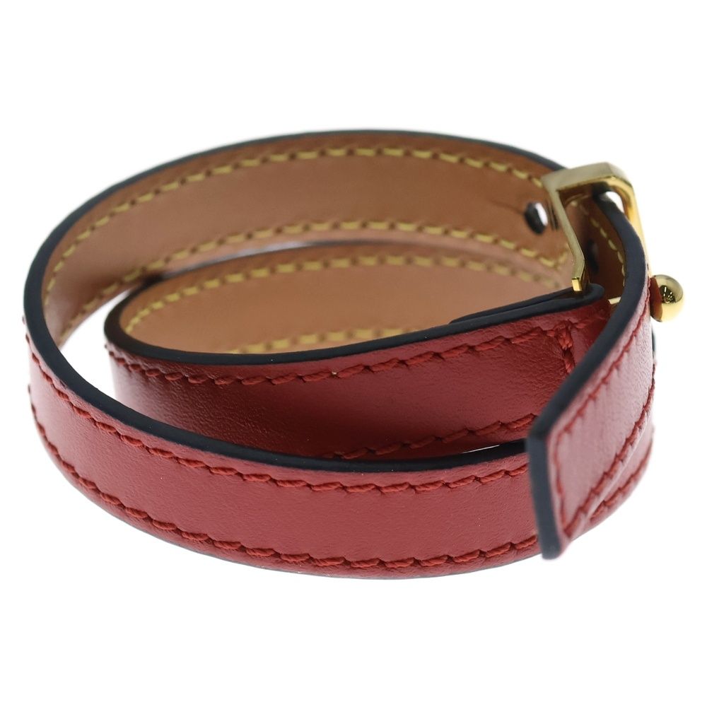 LOEWE (ロエベ) ダブルブレスレット ブラウン×レッド レザー ゴールド