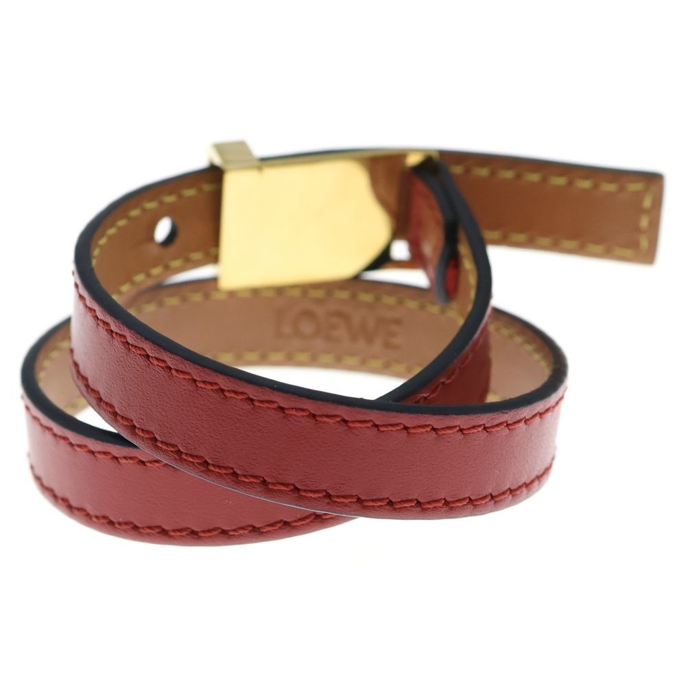 LOEWE 赤いレザー ブレスレット メタルプレート付き LOEWE 赤いレザー