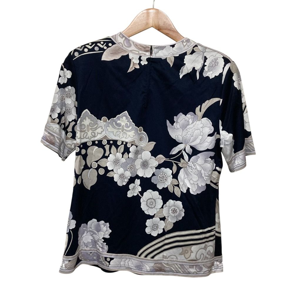 美品 LEONARD レオナール フラワープリント ショートスリーブ ブラウス L ネイビー レディース 古着 中古 USED 美品 LEONARD レオナール フラワープリント ショートスリーブ ブラウス