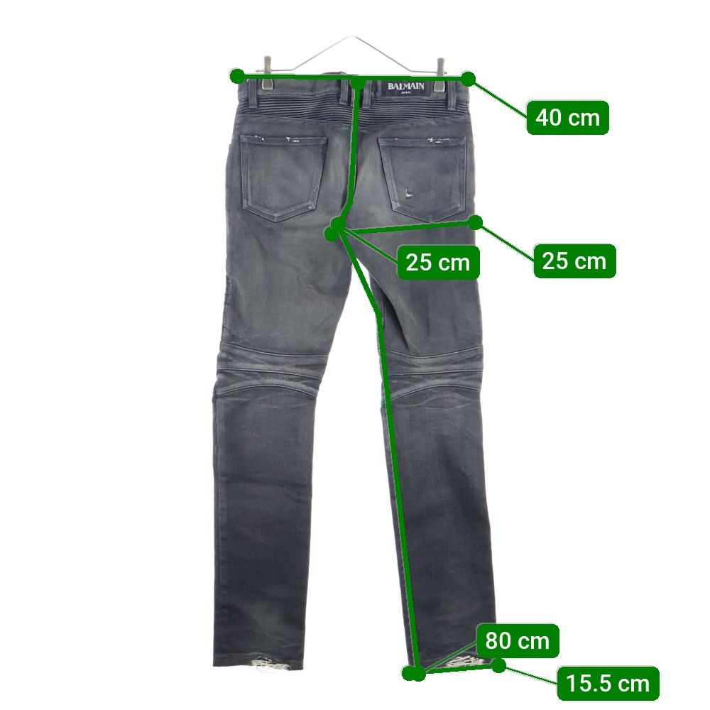 BALMAIN (バルマン) ダメージ加工 蛇腹バイカー デニムパンツ ジーンズ