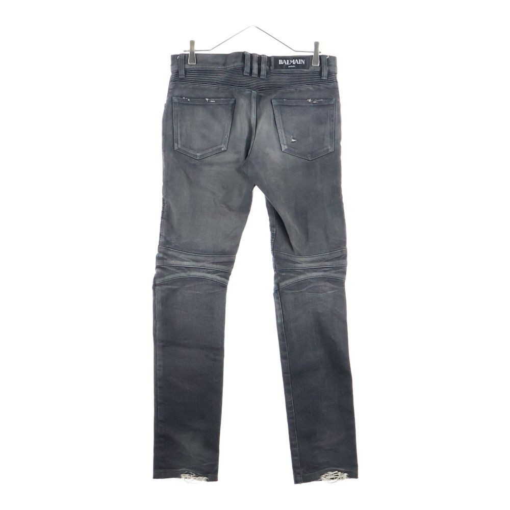 BALMAIN (バルマン) ダメージ加工 蛇腹バイカー デニムパンツ ジーンズ