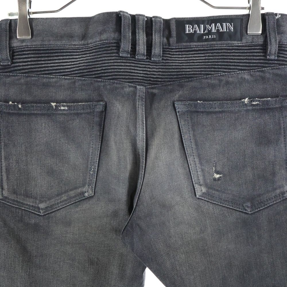 BALMAIN (バルマン) ダメージ加工 蛇腹バイカー デニムパンツ ジーンズ