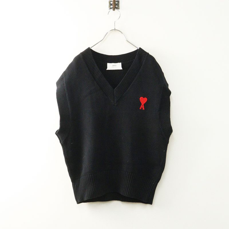 アミパリス AMI PARIS ニットベスト S ネイビー トップス ノースリーブ プルオーバー レイヤード
