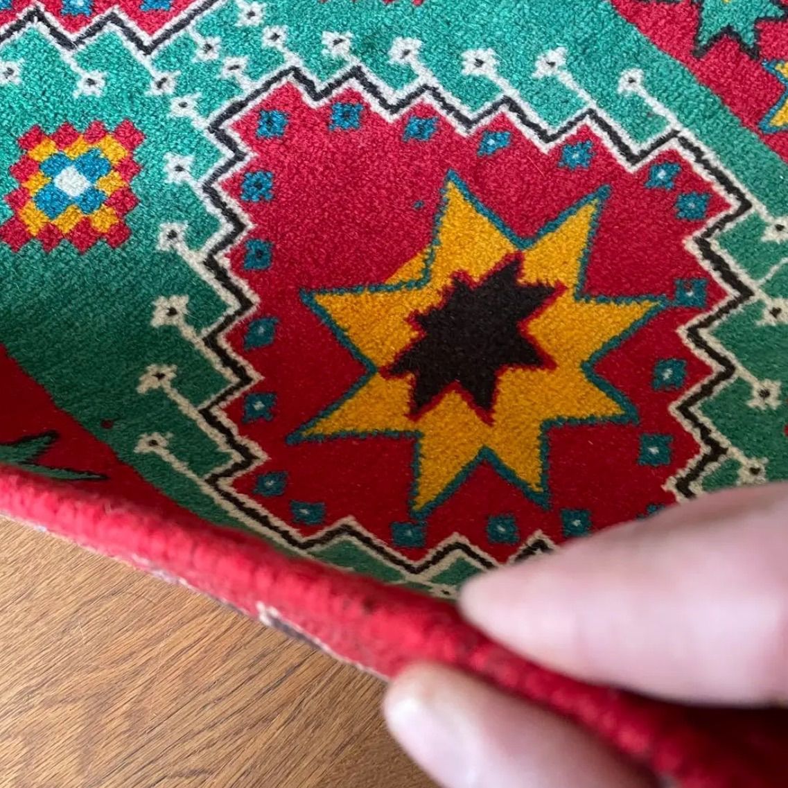 トライバルラグ 玄関マット ホラサン産 本物 ペルシャ手織り ウール絨毯 ホラサン産 ペルシャ絨毯 玄関マット サイズ 60/88cm （手織り・草木染