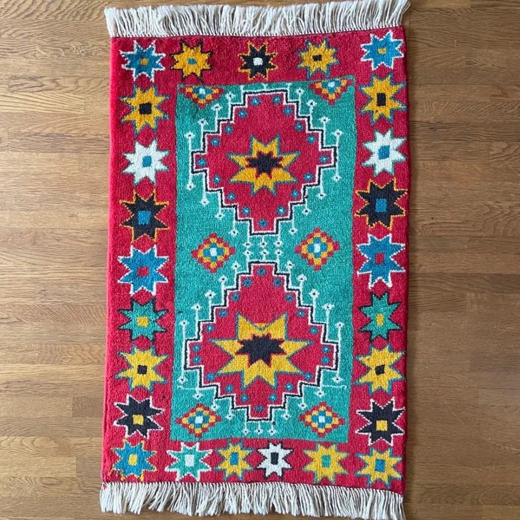 トライバルラグ 玄関マット ホラサン産 本物 ペルシャ手織り ウール絨毯 ホラサン産 ペルシャ絨毯 玄関マット サイズ 60/88cm （手織り・草木染