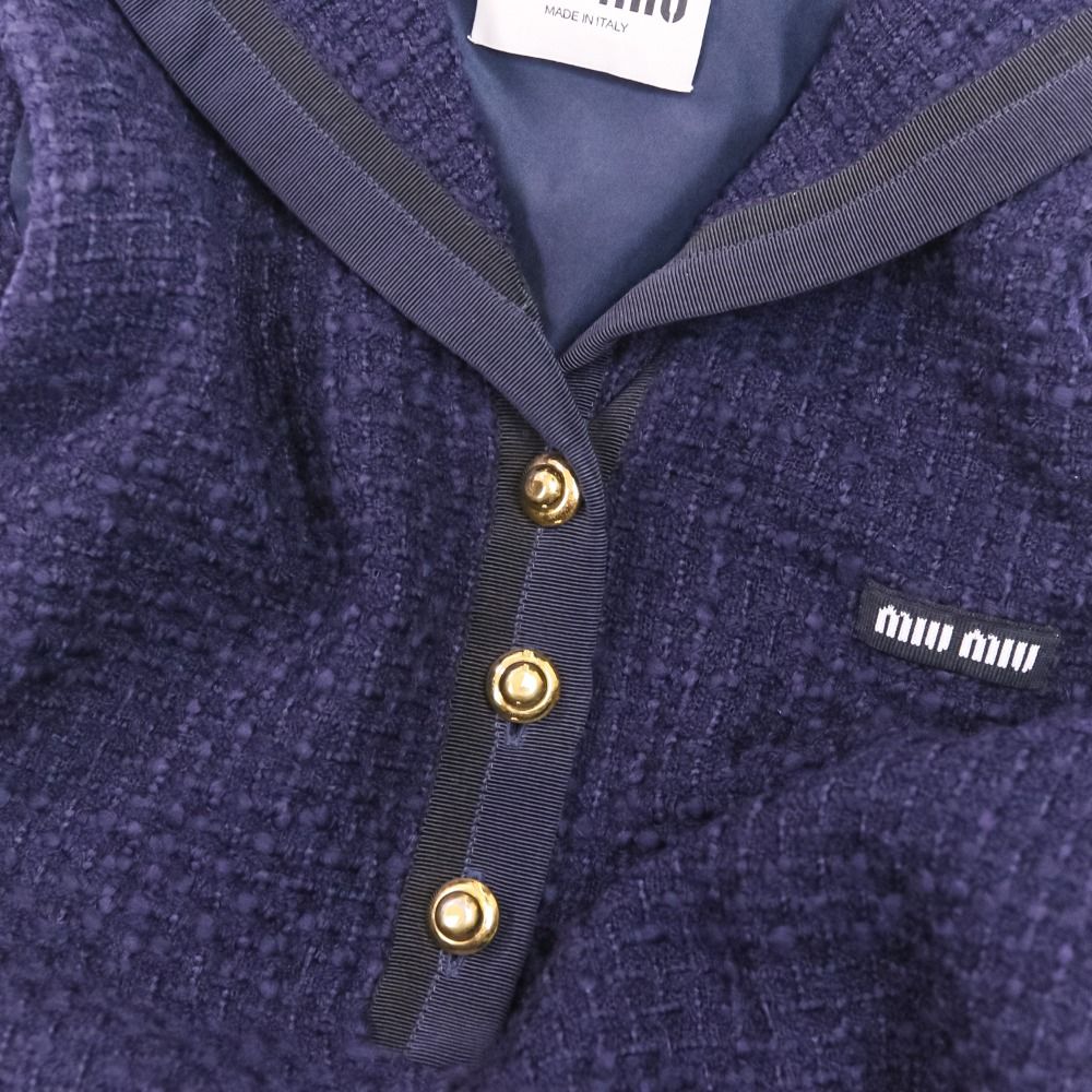 美品 23SS MIU MIU ミュウミュウ セーラーカラー 金ボタン ツイード  