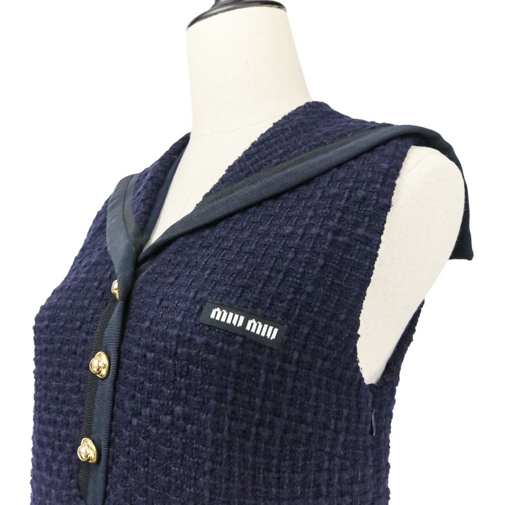 美品 23SS MIU MIU ミュウミュウ セーラーカラー 金ボタン ツイード  