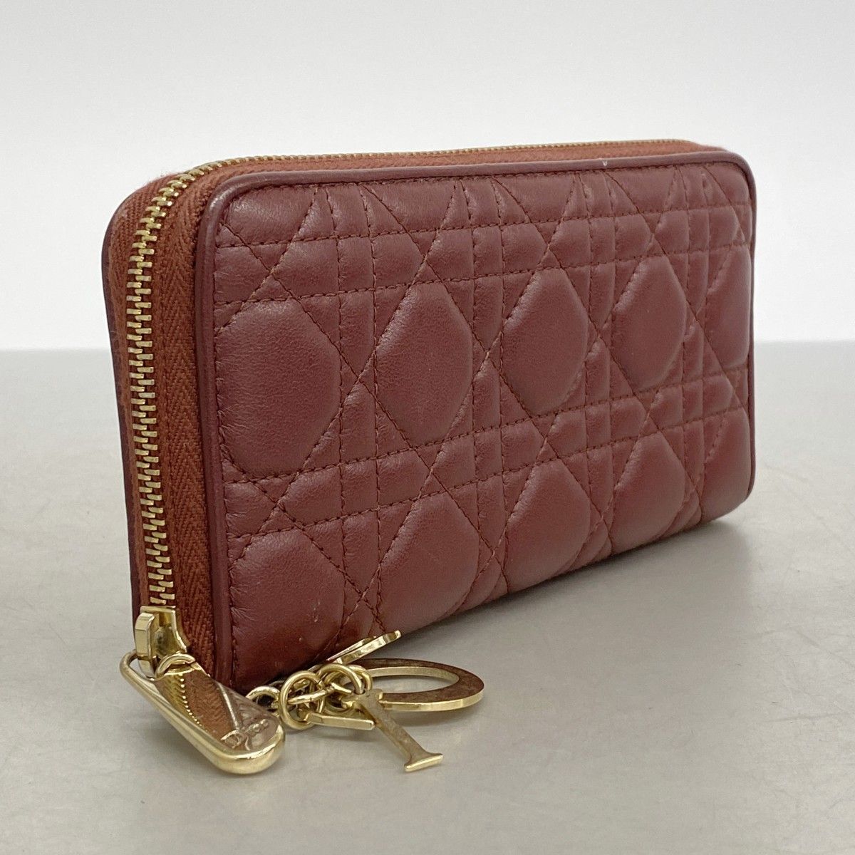 6ad4130】クリスチャンディオール 長財布 カナージュ レザー ボルドー