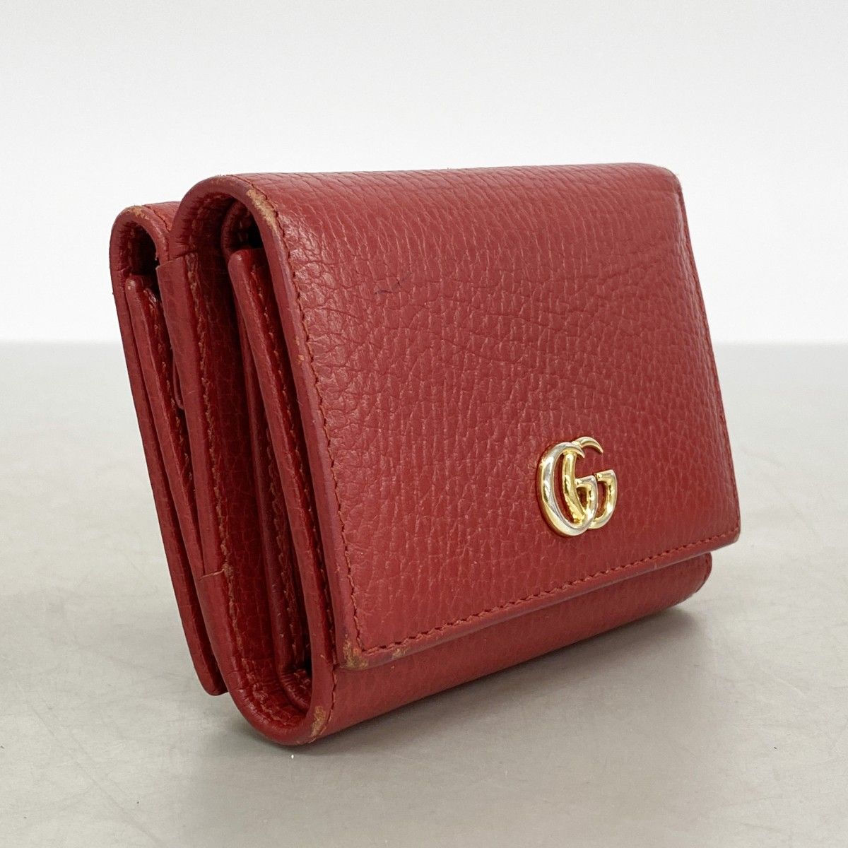 6ad4165-k-r】グッチ 三つ折り財布 GGマーモント 474746 レザー レッド